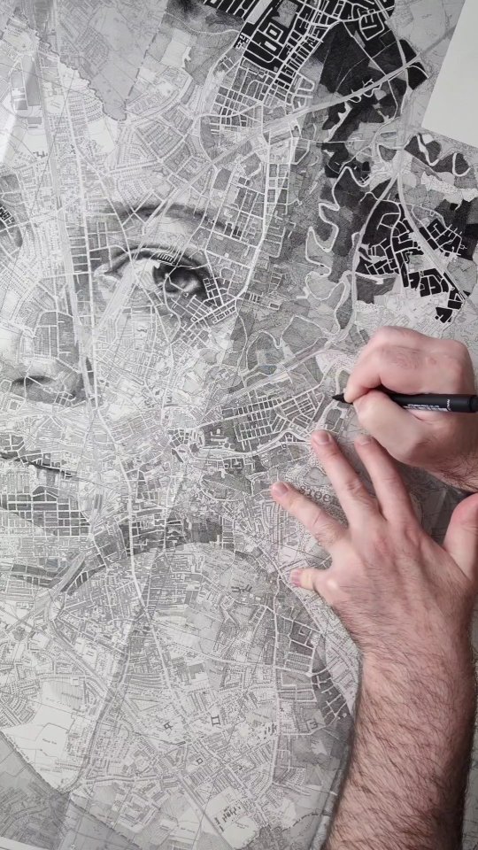 Crosshatching over maps 🗺️✍️ a short description of my work and the process behind it. I've been doing this since 2012 and have been grateful for every day spent in my studio. The audio here is a clip from my appearance last year on BBC Radio Solent, where I was asked about the artwork I created for John Lennon's Mind Games re-release.